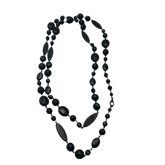 **Black Multifaceted Beaded Orb Long Statement Necklace 48” - Picture 3 of 3